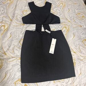 AQ/AQ Black Cutout Mini Dress Sz 8 Backless Harness Detail/ Modern Minimal Sexy